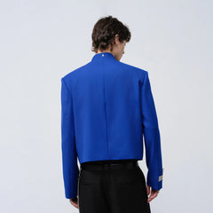 FACEONLAB Stand-Collar Metal-Shoulder Blazer Blue