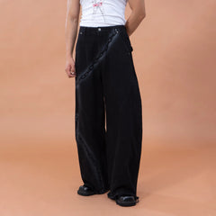 CLP Chain Graphic Frayed Curved-Leg Jeans