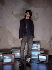 NOTHINGNESS WORLD Distressed Ripple-Wash Graphic Denim Pants