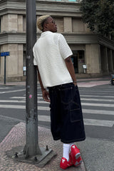STEEPC Hollow-Out Knit Polo Half Shirt