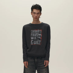 SAVAGEGROWTHWORLD Graphic Double-Layer Neckline Long-Sleeve Tee