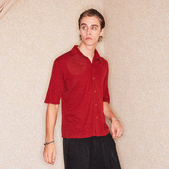 RICHILL Refined Acetate Button-Up Polo Half Shirt