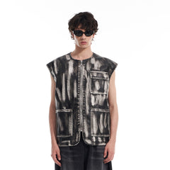 VANN VALRENCE Washed Grunge Paint Multi-Pocket Vest