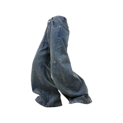 RELABEL Washed Studded Panel Oversized Jeans Blue