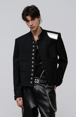FACEONLAB Stand-Collar Metal-Shoulder Blazer Black