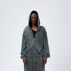 DND4DES Diamond Distressed Zip-Up Hoodie