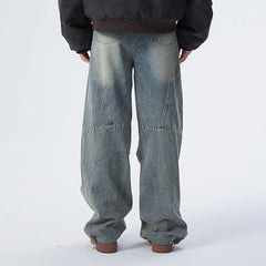 ERROR CODE ROBOT Washed Curved Pleated- Knee Jeans