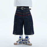 DND4DES Star-Rivet Harness-Layered Denim Shorts