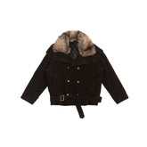 TRECLUB Velvet Double-Breasted Short Trench Jacket