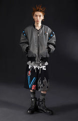 VENTUREK Retro Zipper-Spliced Raw Edge Bomber Jacket