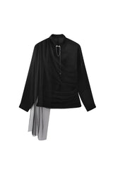 JIECHI Draped Sheer Brooch Organza Shirt