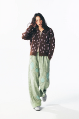 1997 POSTOFFICE Fuzzy Strawberry-Leopard Dual-Zip Knit Jacket