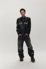 SAVAGEGROWTHWORLD Horse Patch Faux Leather Moto Jacket