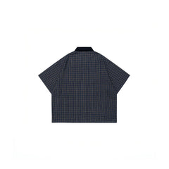OVDY Raw-Edge Patchwork Graphic Plaid Half Shirt