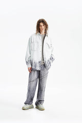ORGANIC EMOTION Distressed Snow Mountain Tie-Dye Denim Shirt