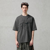 ORGANIC EMOTION Asymmetrical Pleated Script Graphic T-Shirt