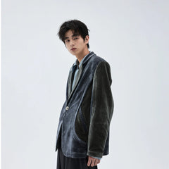 TUIMU Corduroy Contrast Panel Blazer