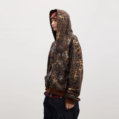 DND4DES Cartoon Rhinestone Leopard Zip-Up Hoodie