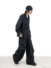 RELABEL Studded Detachable Scarf Shirt Black