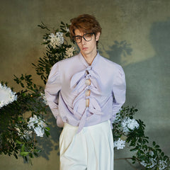 JIECHI Multi-Tie Front Ruched Shoulder Shirt
