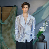 JIECHI Fluid Sequin Embroidery Satin Blazer