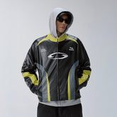 F2CE Contrast Panel Embroidered Moto Jacket