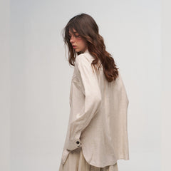 ILNya Nieternite Nifutur Shield Panel Pleated Cotton-Linen Shirt