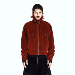 FLYERRER Retro Furry Collar Panel Denim Jacket