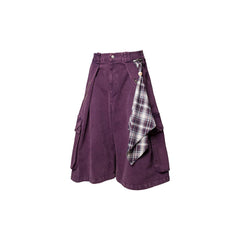 RELABEL Detachable Scarf Washed Multi-Pocket Wide-Leg Shorts Purple