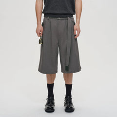 CATSSTAC Pleated Belted Wide-Leg Shorts