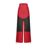 VANN VALRENCE Contrast Double-Knee Glossy Wide-Leg Pants