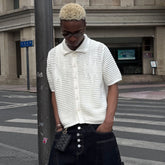 STEEPC Hollow-Out Knit Polo Half Shirt