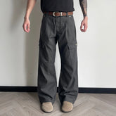 OKAYTHXBYE Washed Button Flap-Pocket Cargo Pants