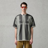 ORGANIC EMOTION Never Work Slogan Stripes Spliced Jersey