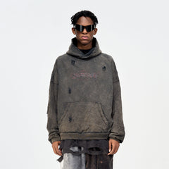 ULIPERY Dirty Fit Distressed Crinkled Hoodie Black