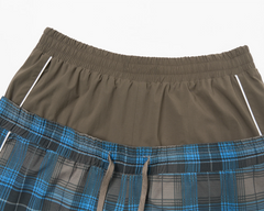 SAVAGEGROWTHWORLD Plaid Double-Waistband Straight-Leg Pants