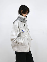 RELABEL Distressed Striped Hood Oversized Jacket