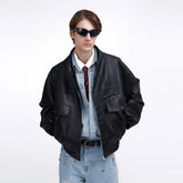 ASSEEN Oversized Paneled Utility Faux Leather Jacket