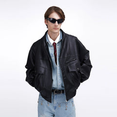 ASSEEN Oversized Paneled Utility Faux Leather Jacket