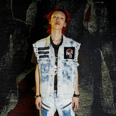 VENTUREK Distressed Washed Studded Patch Denim Vest