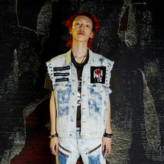 VENTUREK Distressed Washed Studded Patch Denim Vest