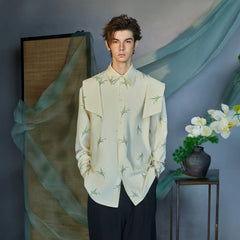 JIECHI Botanic Embroidery Bow Back Shirt