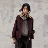 ALVNG AR ANTS Contrast Faux-Leather Collar Jacket