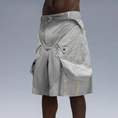 XIPHEVIL Washed Contrast Panel Pocket Utility Shorts Gray