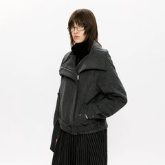 KREATE Asymmetrical Funnel-Neck Wool-Blend Jacket