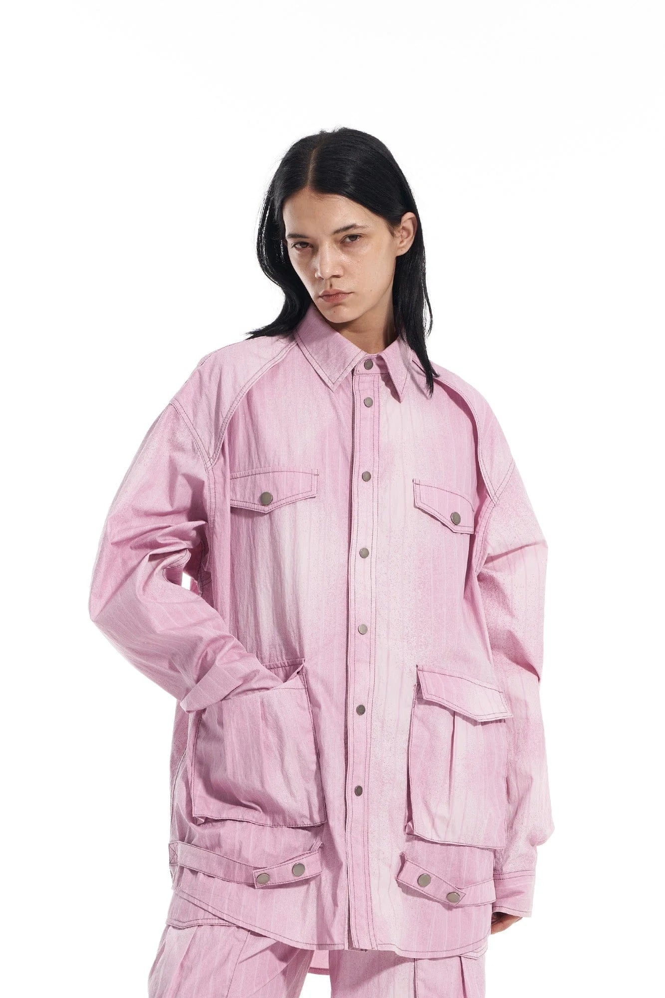 VANN VALRENCE Washed Multi-Pocket Striped Utility Shirt