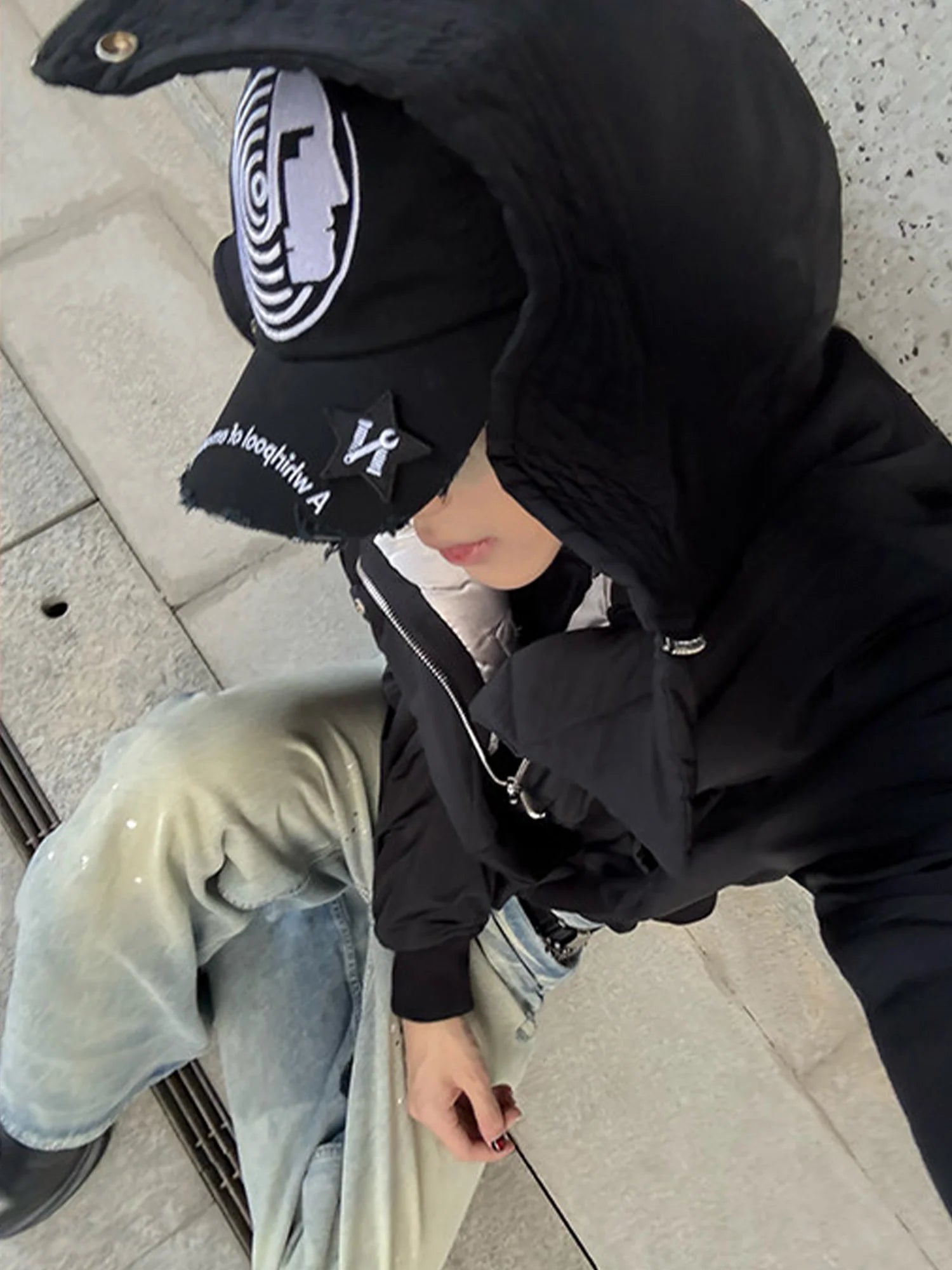 NOTHINGNESS WORLD Distressed Embroidered LOGO Dad Cap