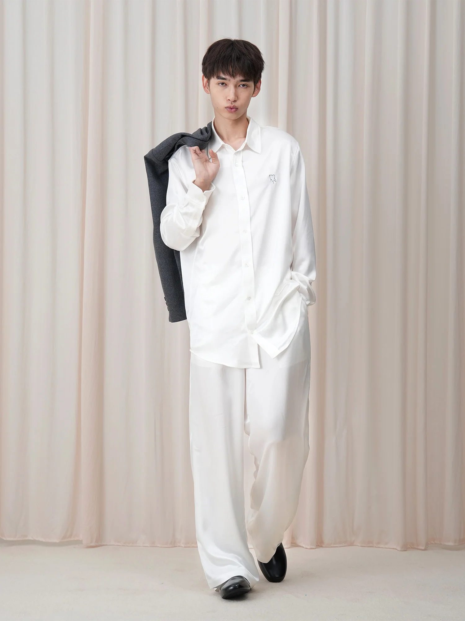 OUYANG WENJUN Minimal Satin Wide-Leg Pants