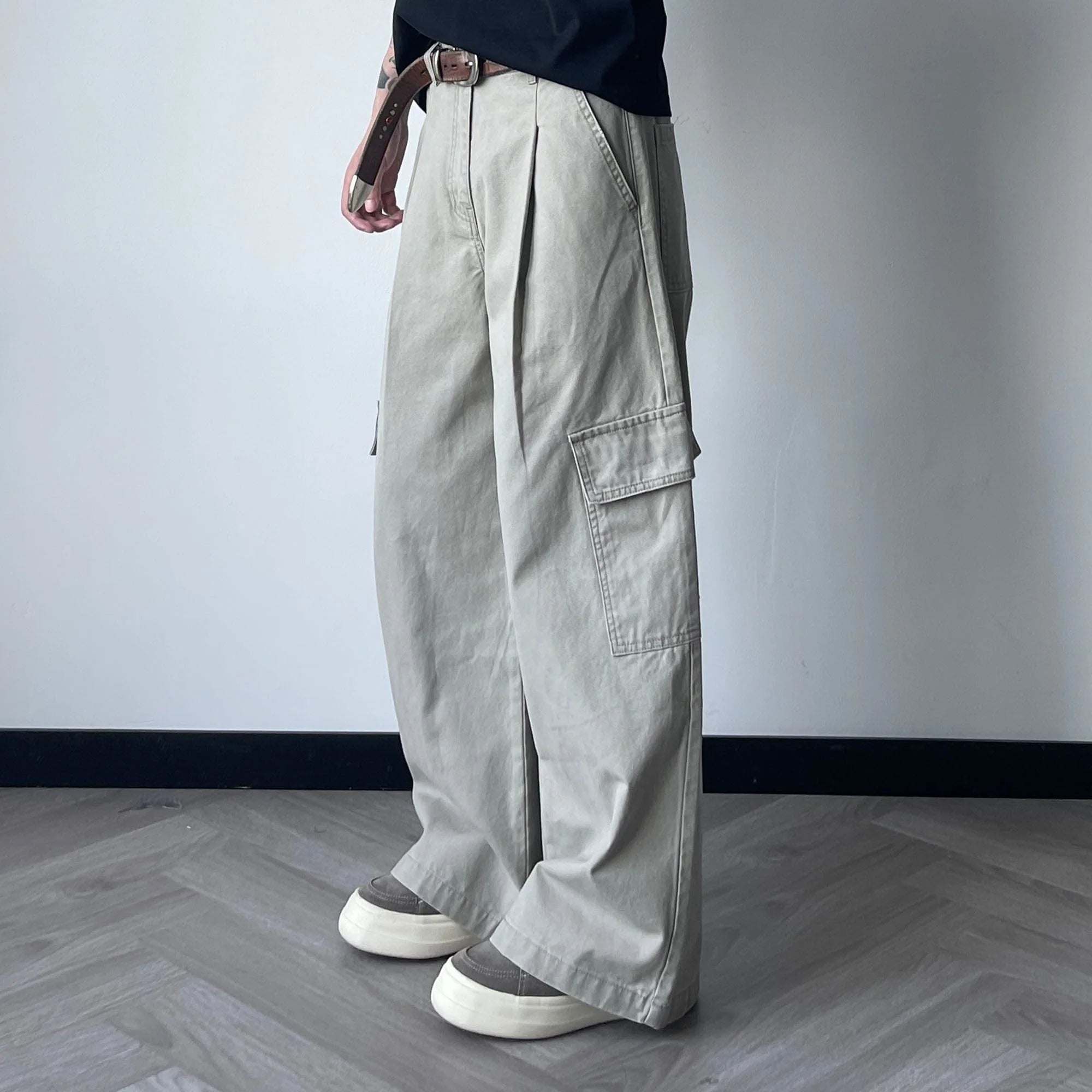 OKAYTHXBYE Pleated Utility Baggy Cargo Pants