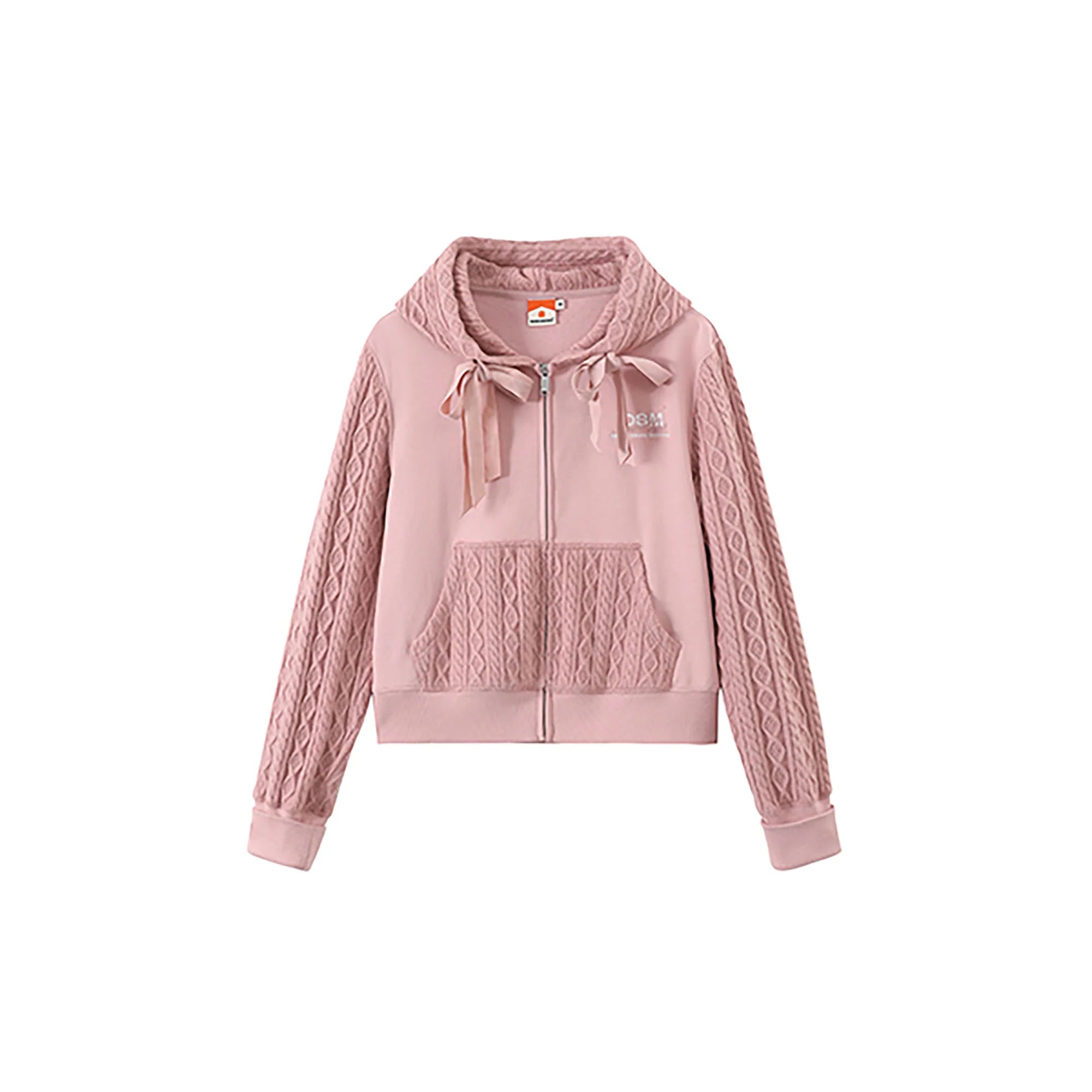 DONSMOKE Spliced Cable-Knit Zip-Up Hoodie